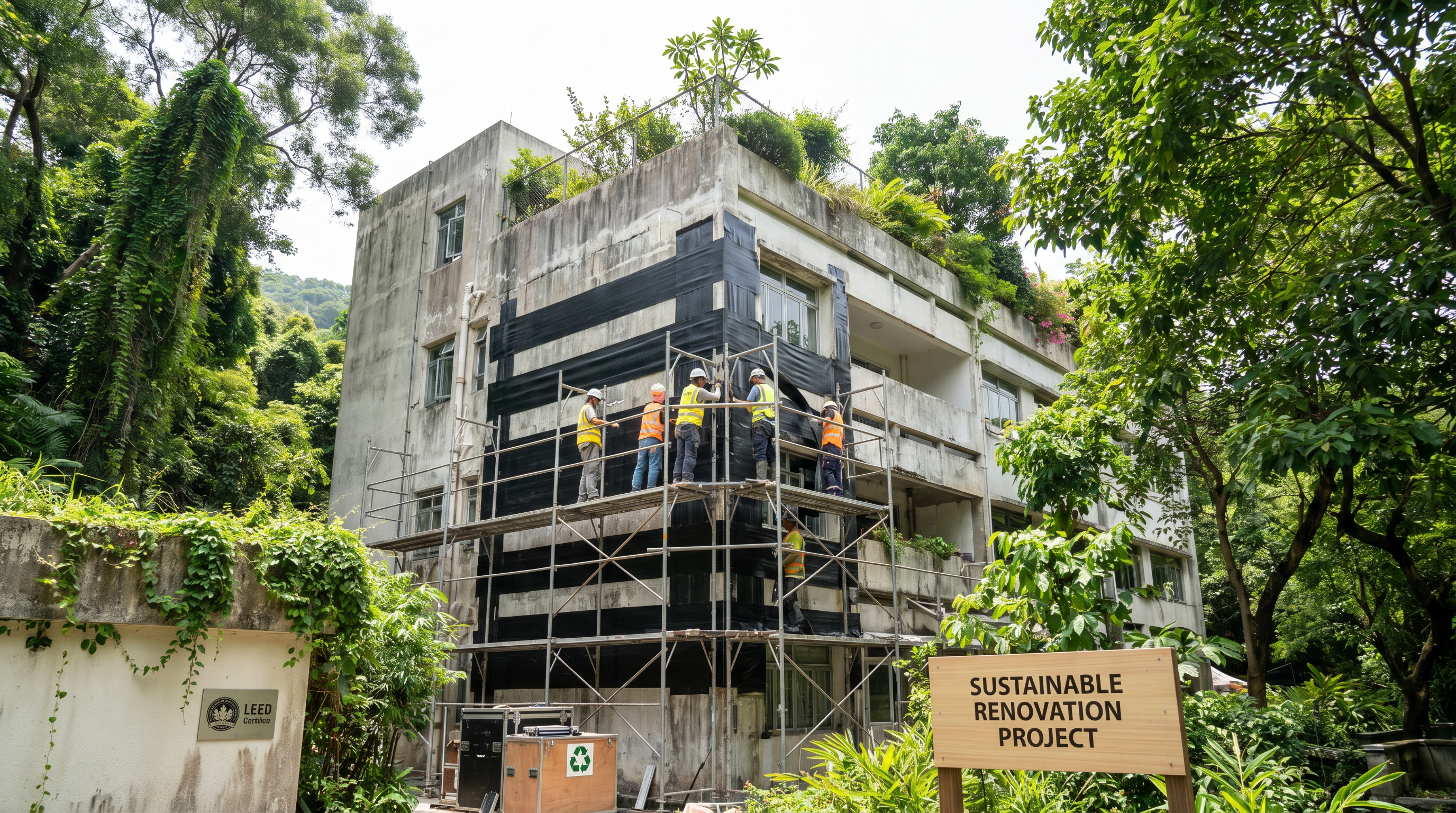 Carbon fiber fabric being applied to a concrete structural element