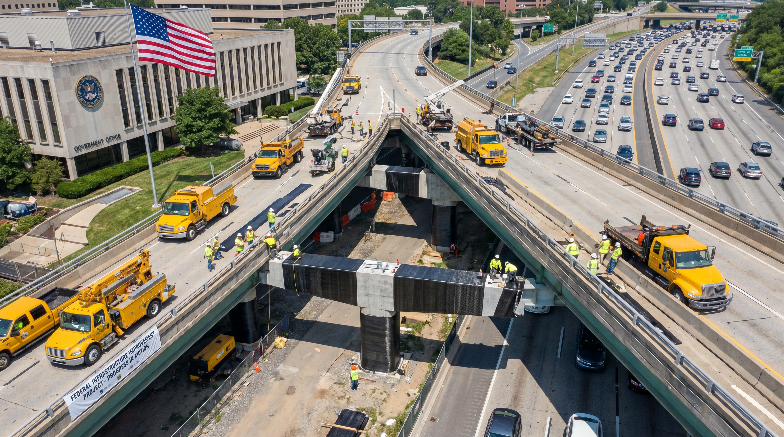 Government facility with structural repair work in progress
